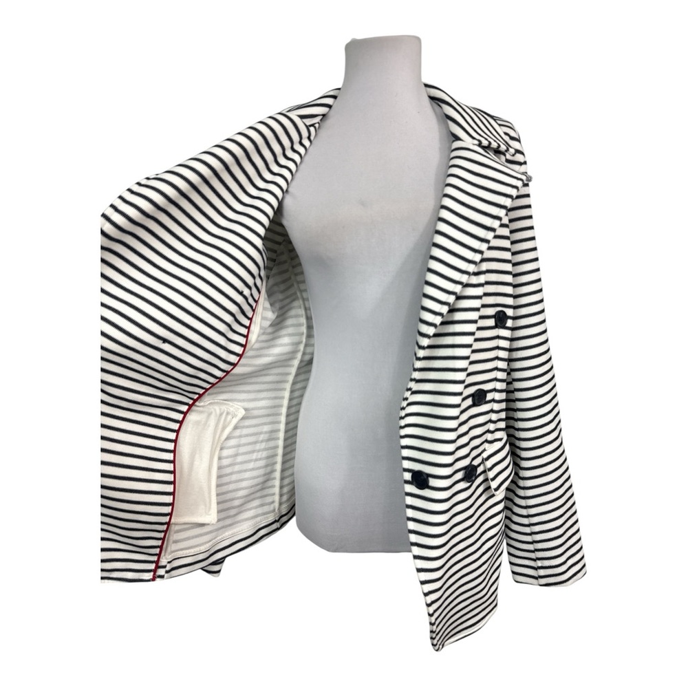Banana Republic Preppy Large Knit Blazer Jacket Striped Stretch Pockets Navy - Picture 5 of 7